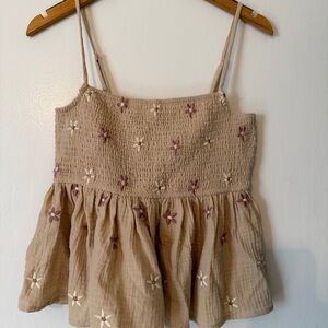 NWT Thirty Thirty floral embroidered babydoll camisole Top women L